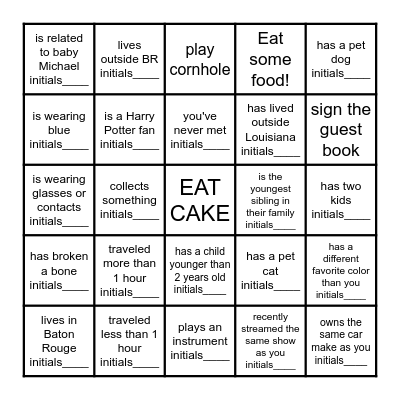 Party Bingo! Talk to Someone Who: Bingo Card