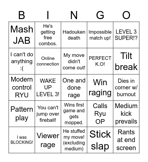 DSP vs RYU Bingo Card