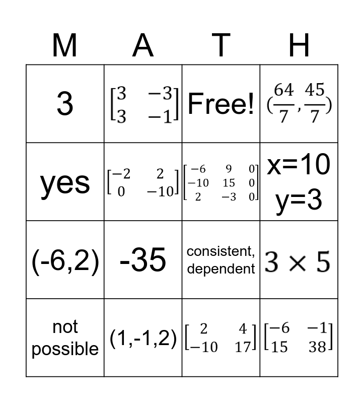 Chapter 3 Review Bingo Card