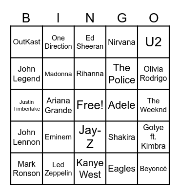 Musical Bingo Card