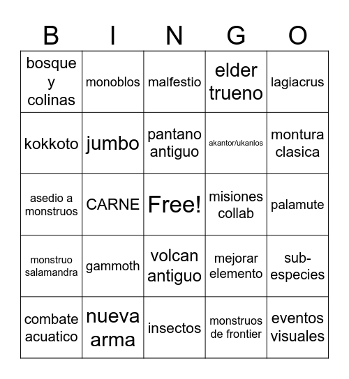 mh6 Bingo Card