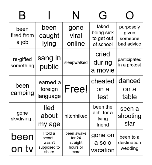 PDM "Never Have I Ever" Bingo Card