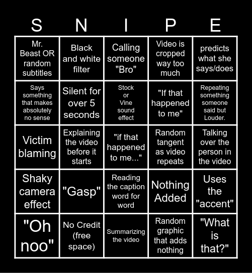SSSniper BBBingo! Bingo Card