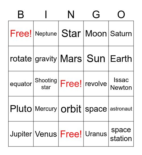 Space Bingo!! Bingo Card