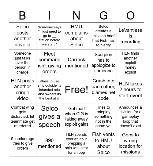 HLN Bingo Card