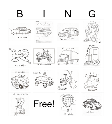 Transportation Bingo Card