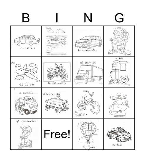 Transportation Bingo Card