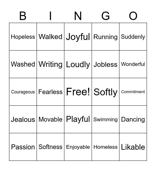 Suffixes 1 Bingo Card