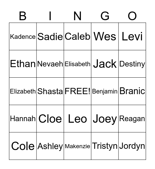 3rd-4th-5th Bingo Card