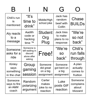 Group Chat Bingo Card