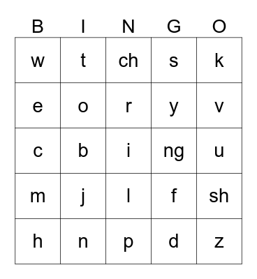 RWI Set 1 Sounds Bingo Card