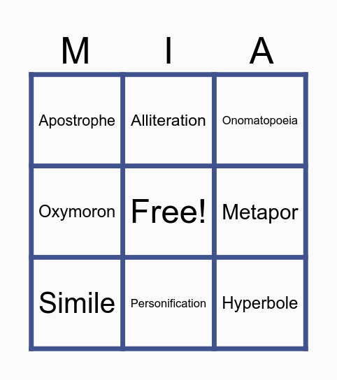 Figure of Speech Bingo Card