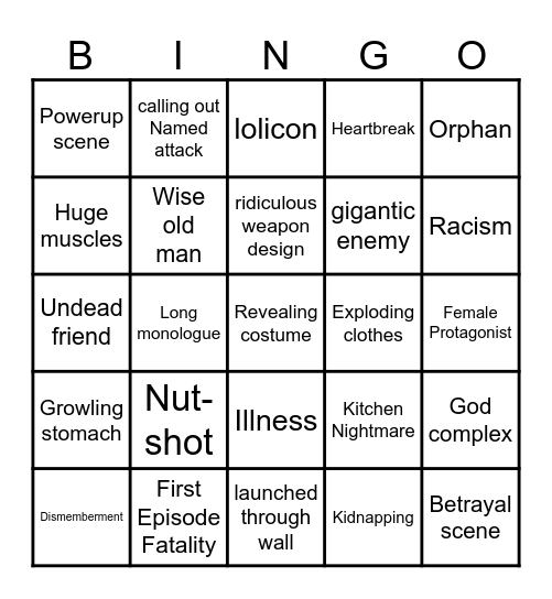 Anime Night Bingo Card