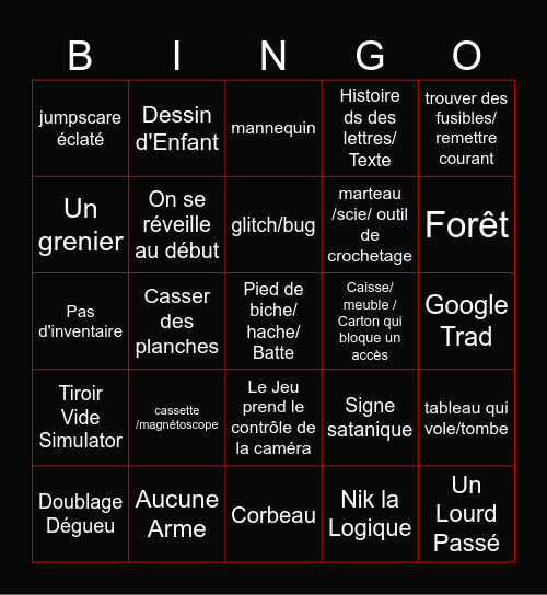 Bingo Horreur MrTiboute Bingo Card