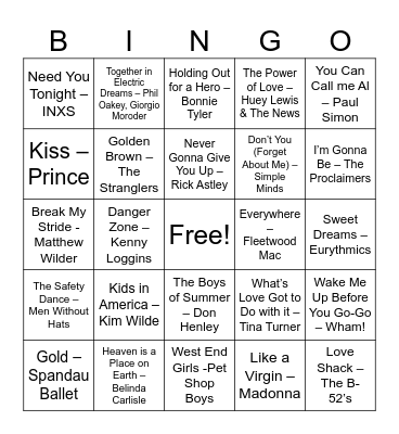 MUSIC BINGO - 80s Edition Bingo Card