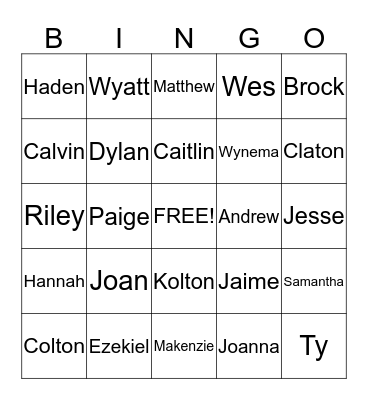 3rd-4th-5th Bingo Card