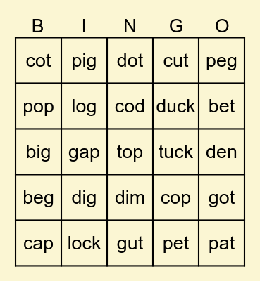 b, p, d, t, g, c review Bingo Card