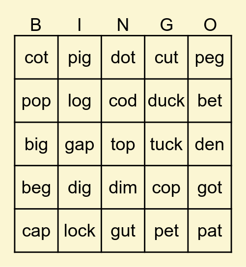 b, p, d, t, g, c review Bingo Card