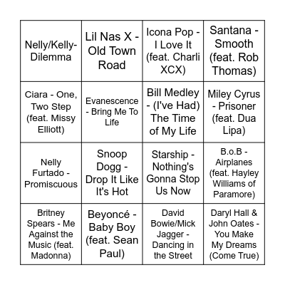 Music Bingo Card