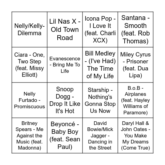 Music Bingo Card