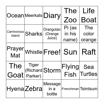 Life of Pi Bingo Card
