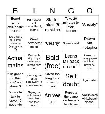 Hilliman Bingo Card