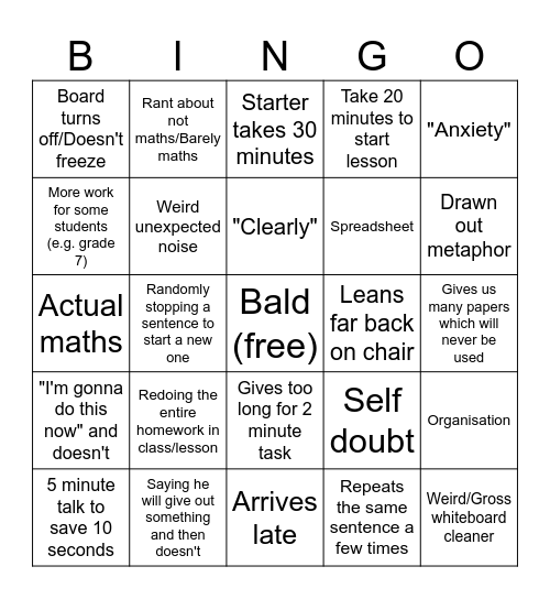 Hilliman Bingo Card