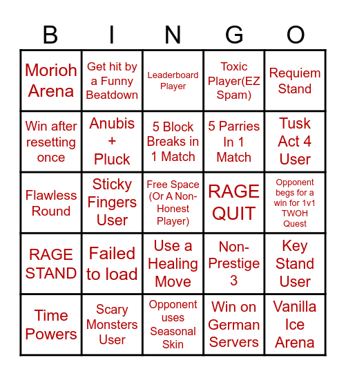 1v1 Bingo Card
