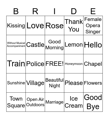 Italian Word Bingo Card