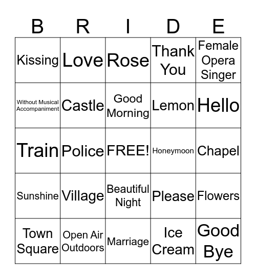 Italian Word Bingo Card