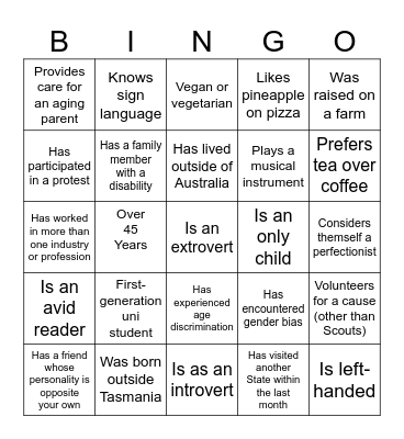 Diversity Bingo Card