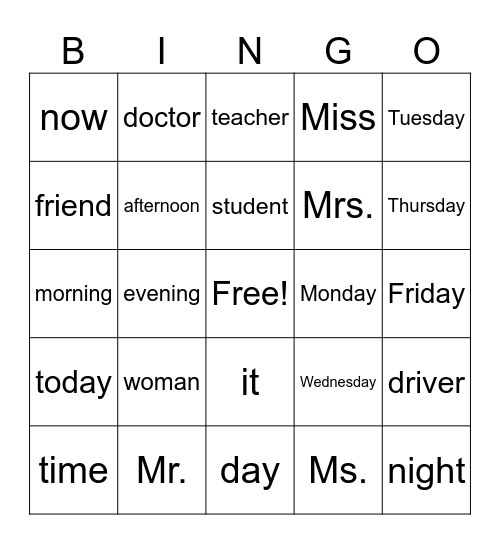 6th grade-Vocabulary Review Bingo Card