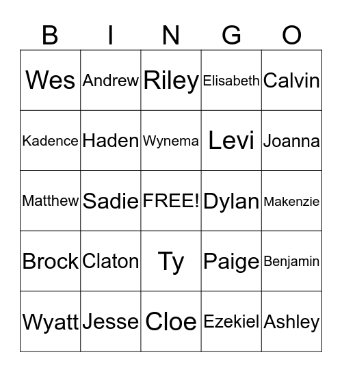 3rd-4th-5th Bingo Card
