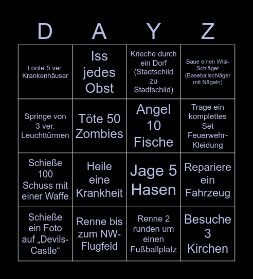 DayZ Bingo Card