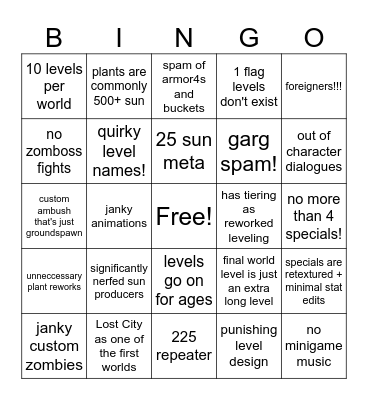 PvZ2 Requiem Bingo Card