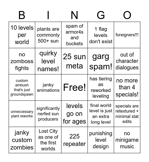 PvZ2 Requiem Bingo Card