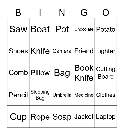 Island Surival Bingo Card