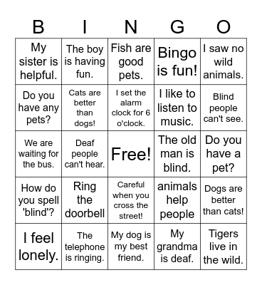 Animals Bingo Card