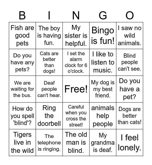 Animals Bingo Card