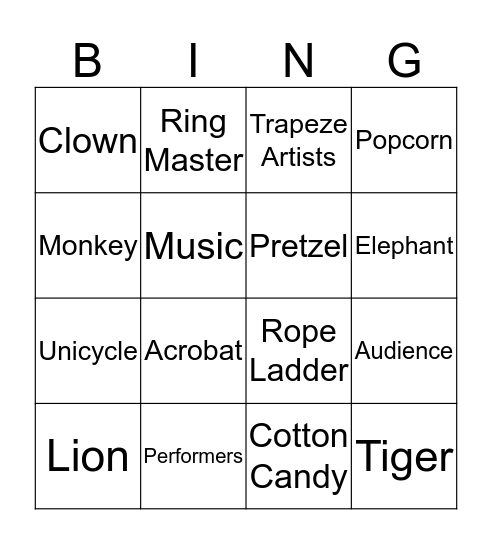 Circus Bingo Card