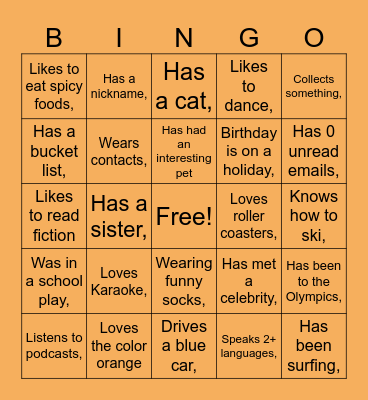 TRAILS Get to Know You BINGO Card