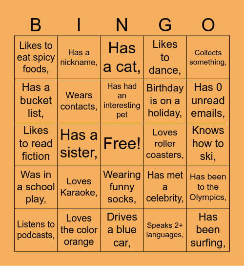 TRAILS Get to Know You BINGO Card