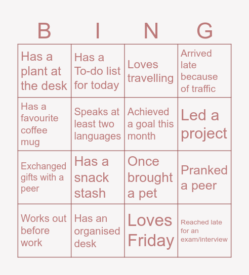 Your New Workplace! Bingo Card