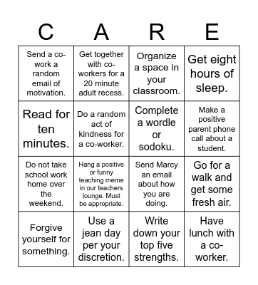 Quarter Two Wellness Choice Board Bingo Card