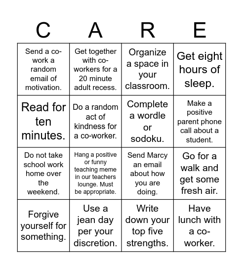 Quarter Two Wellness Choice Board Bingo Card