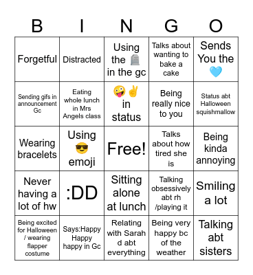 Sarah N B bingo Card