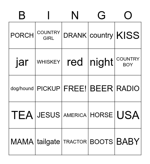 COUNTRY SONG Bingo Card