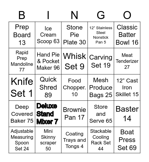 Pampered Chef Bingo Card