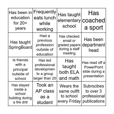 Instructional Coach Bingo Card
