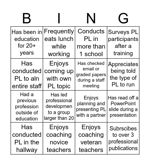 PL Bingo Card